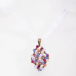 Pendant 65cm - Terence Rhombus S-Violet Organza - Pendant 65cm - Laiton bronze